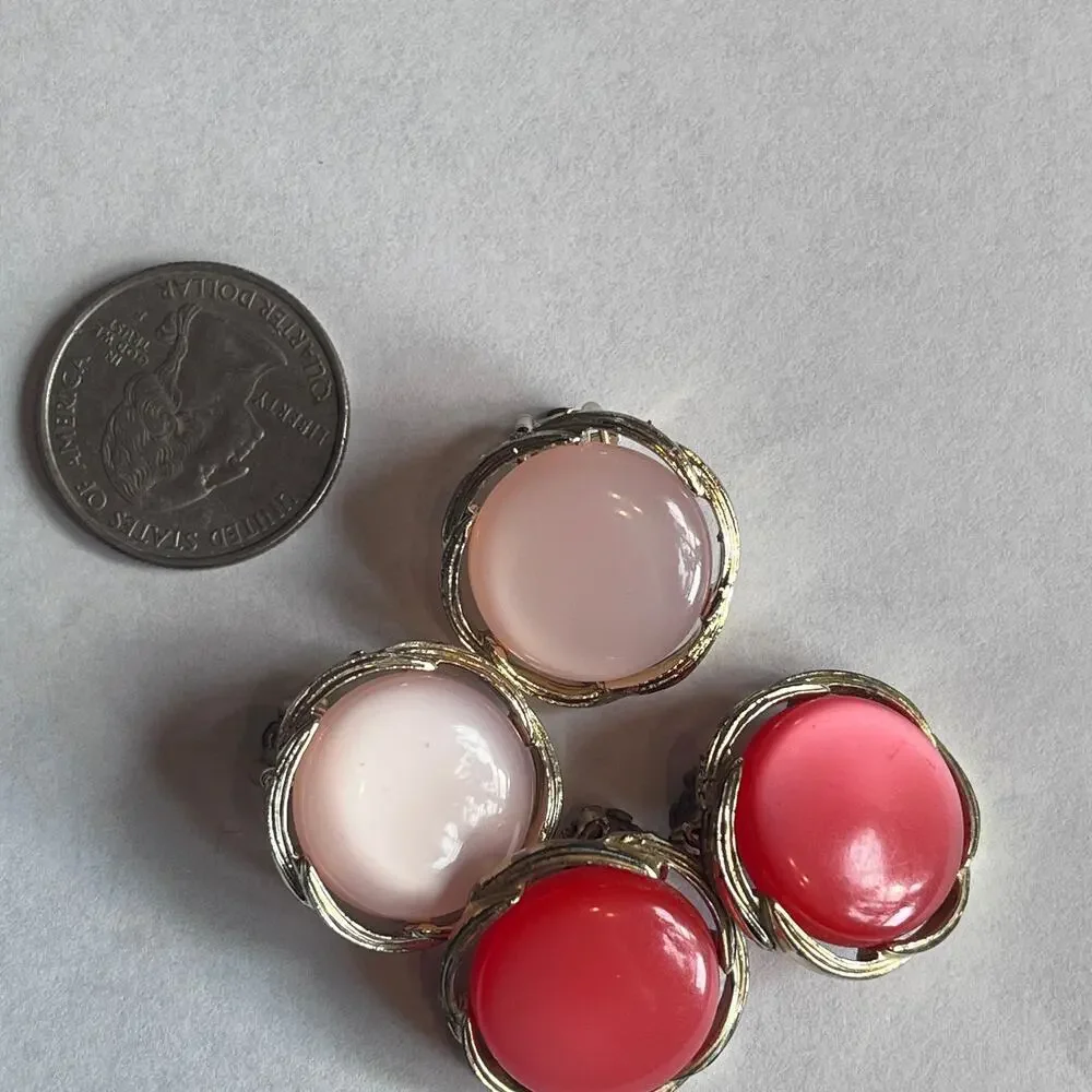 Vintage LISNER Baby Pink & Strawberry Pink Moonglow Thermoset Earrings LOT of 2